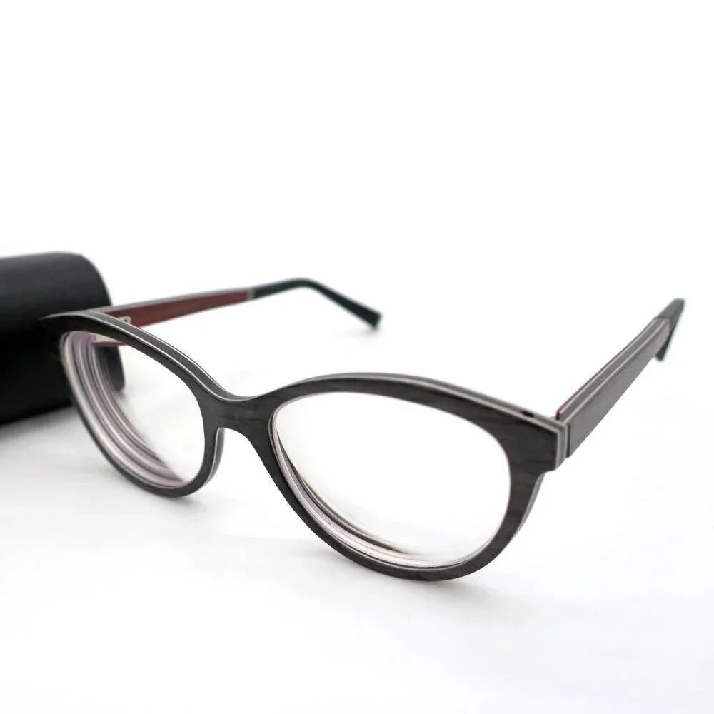 GOLD & WOOD Dea 01.03 Grey Oak Women's Semi Cat Eye Eyeglasses Frames 52-17-140